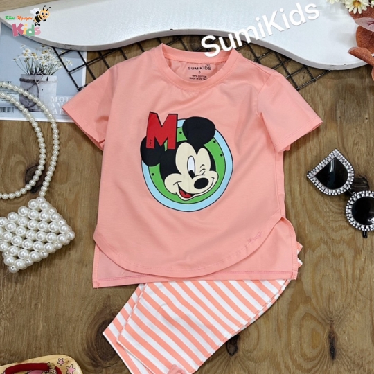 XƯỞNG MAY SUMIKIDS - CHÀO LÔ BỘ GÁI MICKEY SỌC NGANG
