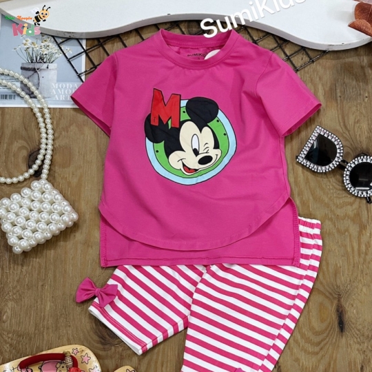 XƯỞNG MAY SUMIKIDS - CHÀO LÔ BỘ GÁI MICKEY SỌC NGANG