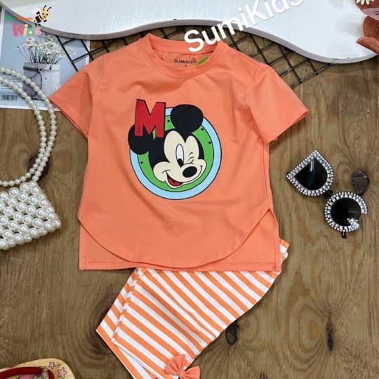 XƯỞNG MAY SUMIKIDS - CHÀO LÔ BỘ GÁI MICKEY SỌC NGANG