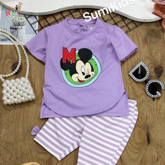 XƯỞNG MAY SUMIKIDS - CHÀO LÔ BỘ GÁI MICKEY SỌC NGANG