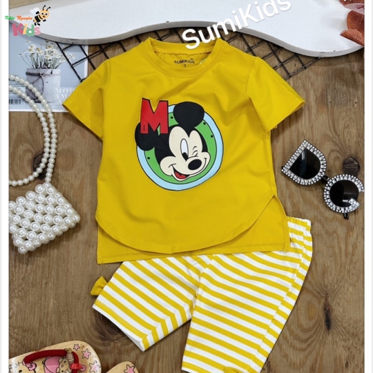 XƯỞNG MAY SUMIKIDS - CHÀO LÔ BỘ GÁI MICKEY SỌC NGANG