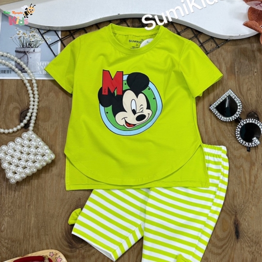 XƯỞNG MAY SUMIKIDS - CHÀO LÔ BỘ GÁI MICKEY SỌC NGANG